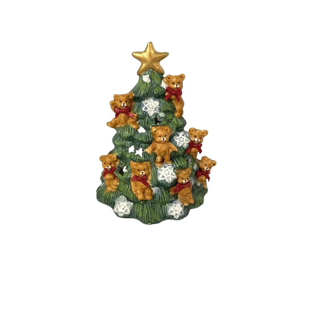 ceramic tea light candle holder christmas tree with star‎ & teddy bears